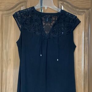 White House Black Market Black Lace Yoke Cap Sleeve Camisole